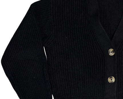H&M Black Rib-Knit V-Neck Cropped Cardigan