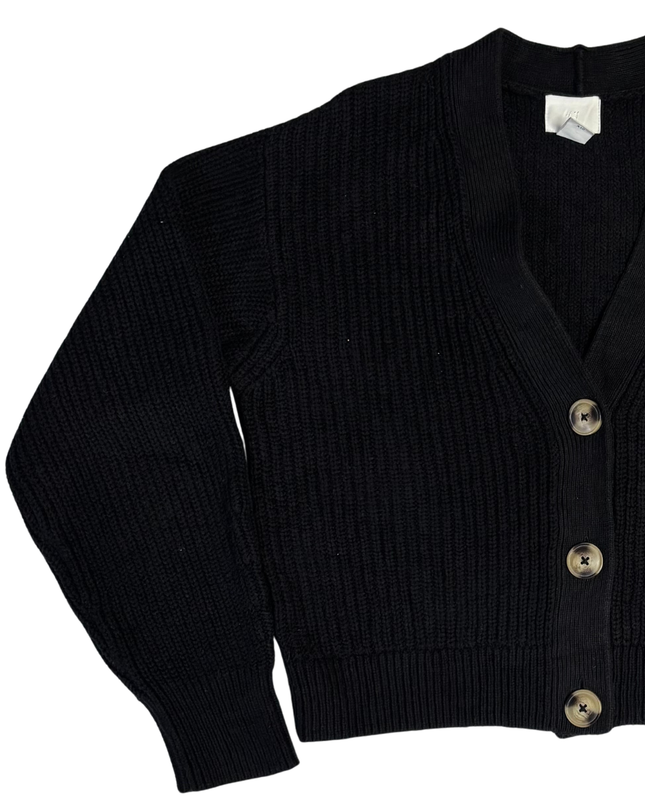 H&M Black Rib-Knit V-Neck Cropped Cardigan