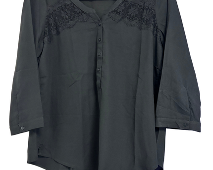 American Eagle Black Lace Detail Henley Blouse