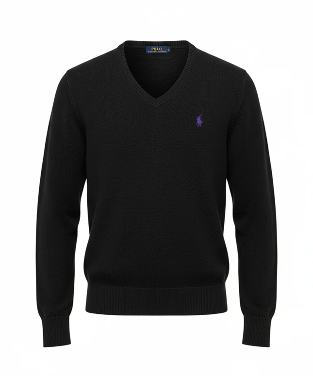 Polo Ralph Lauren Black Pima Cotton Slim Fit V-Neck Sweater
