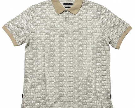 Guess Beige Monogram Print Slim Fit Polo Shirt