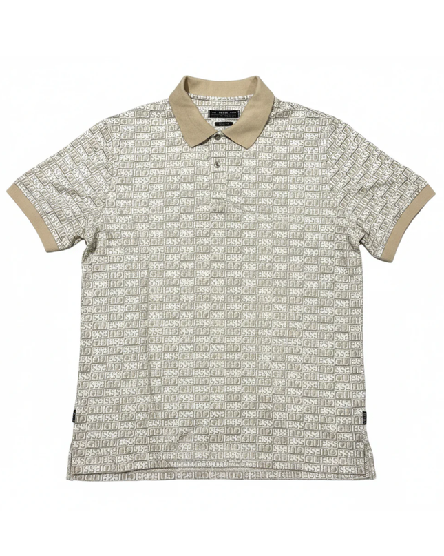 Guess Beige Monogram Print Slim Fit Polo Shirt