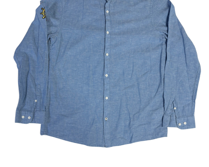 Jean Pascale Light Blue Linen Blend Mandarin Collar Shirt