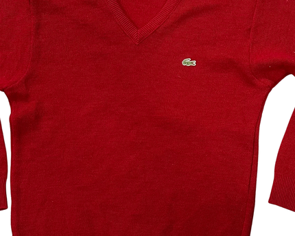 Lacoste Red V-Neck Knit Sweater