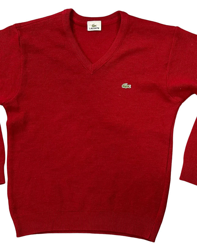 Lacoste Red V-Neck Knit Sweater