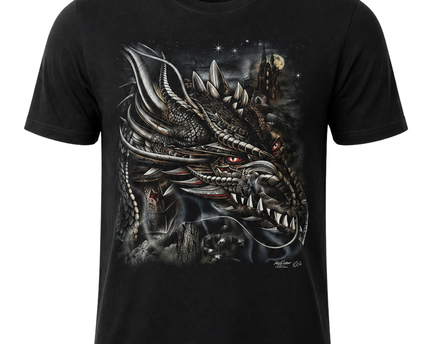 Rock Chang Black Fantasy Dragon Graphic T-Shirt XXL