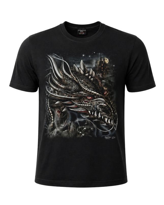 Rock Chang Black Fantasy Dragon Graphic T-Shirt XXL