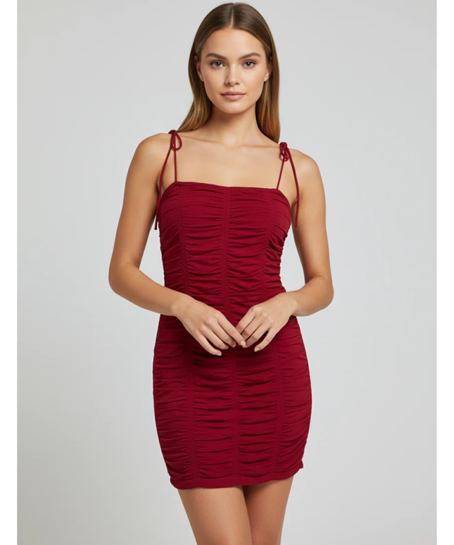 Luvalot Red Ruched Spaghetti Strap Mini Dress