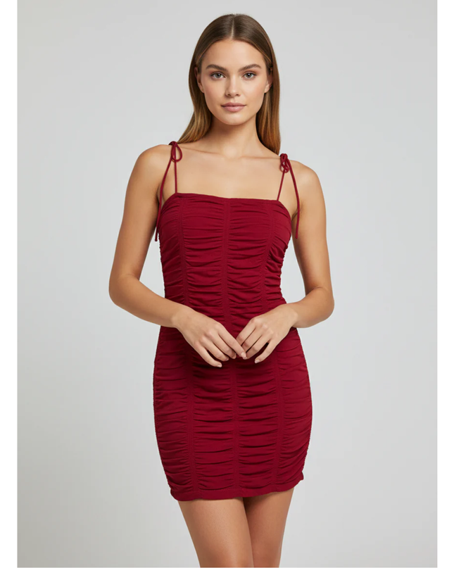 Luvalot Red Ruched Spaghetti Strap Mini Dress