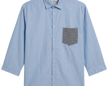 ZARA MAN Blue Asian Fit Shirt with Striped Contrast Pocket