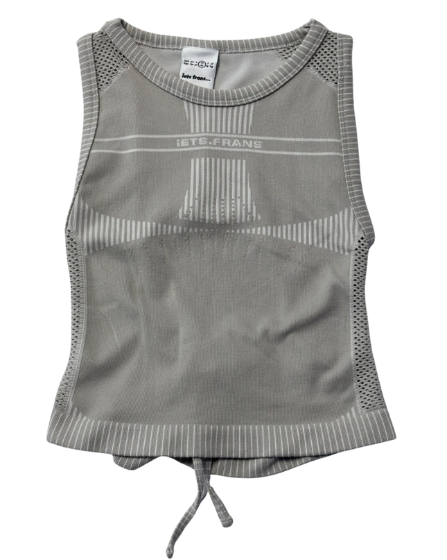 Iets Frans Grey Ribbed Open Back Mesh Crop Top