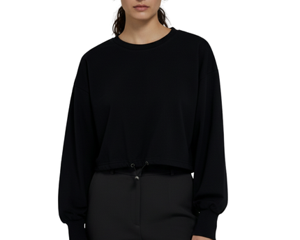 XOXO Black Long Sleeve Drawstring Hem Crop Top