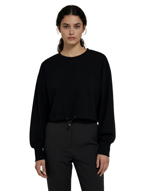 XOXO Black Long Sleeve Drawstring Hem Crop Top