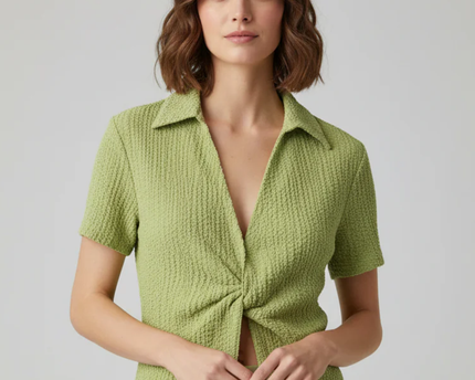Third Form Green Textured Knot Front Top