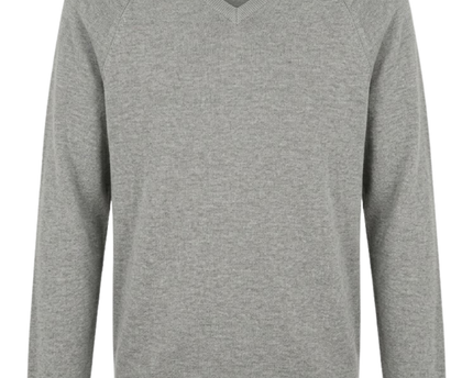 Tommy Hilfiger Grey V-Neck Ribbed Cotton Sweater