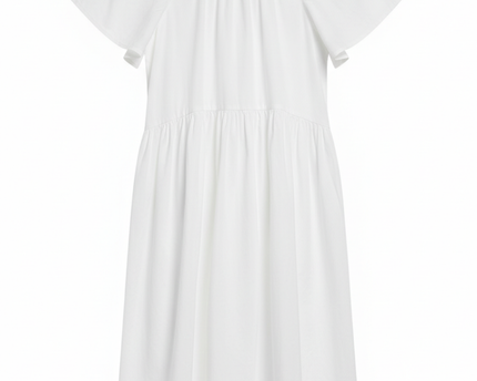 Lee Cooper White Cotton Tiered Flutter Sleeve Dress