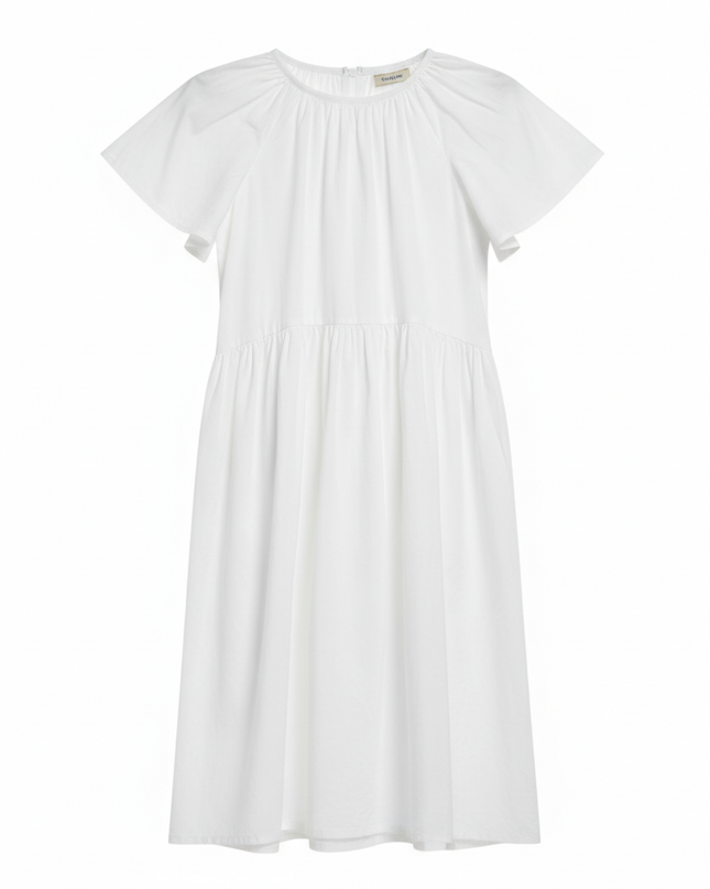 Lee Cooper White Cotton Tiered Flutter Sleeve Dress