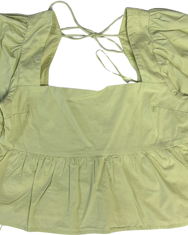 Abercrombie & Fitch Pale Green Puff Sleeve Peplum Top