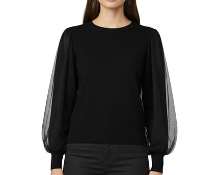 INC International Concepts Black Mesh Sleeve Sweater