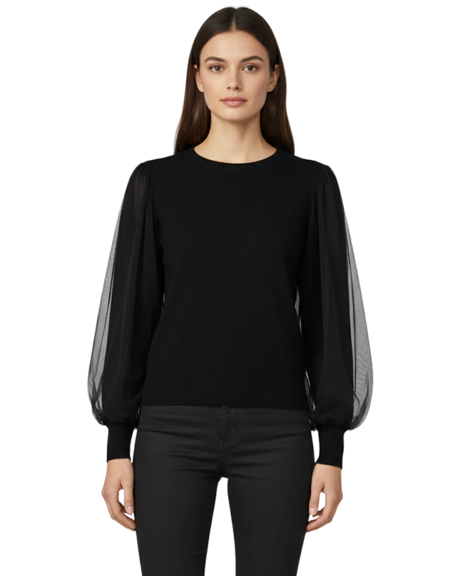 INC International Concepts Black Mesh Sleeve Sweater