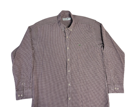 Lacoste Burgundy Gingham Checkered Long Sleeve Shirt