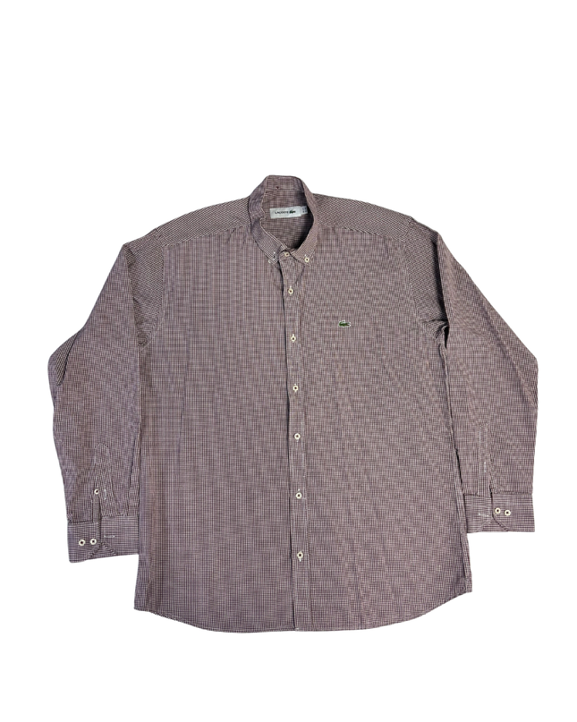 Lacoste Burgundy Gingham Checkered Long Sleeve Shirt