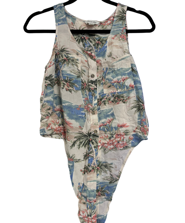 American Eagle Multicolor Tropical Print Button-Front Bodysuit