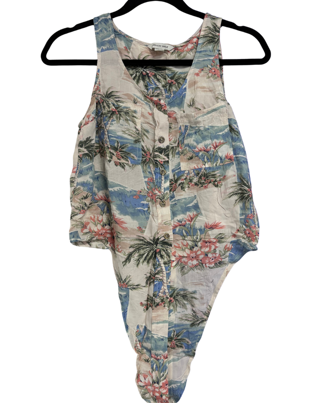 American Eagle Multicolor Tropical Print Button-Front Bodysuit