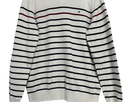 Tommy Hilfiger White Striped Crewneck Knit Sweater