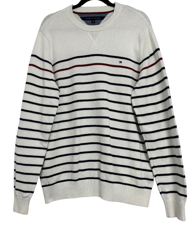 Tommy Hilfiger White Striped Crewneck Knit Sweater