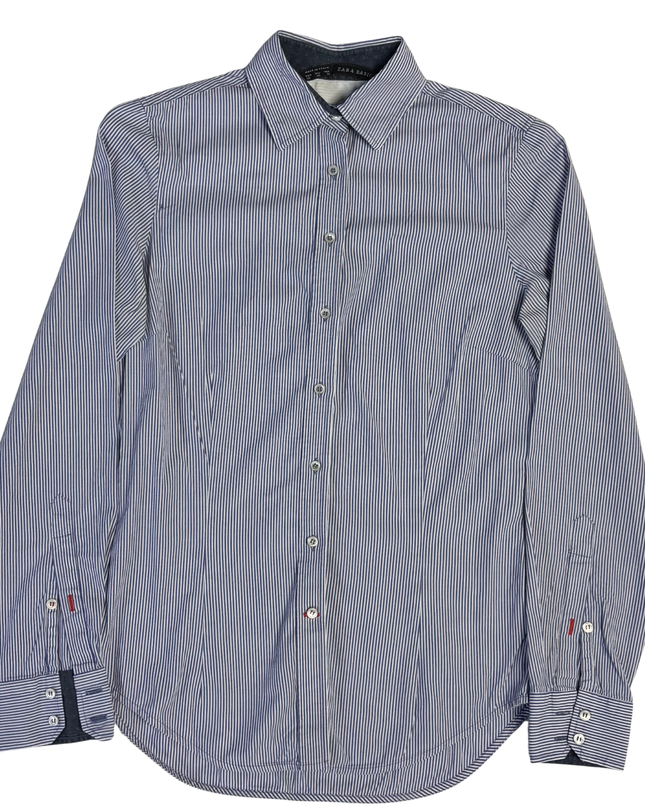 Zara Basic Blue and White Striped Long Sleeve Button Down Shirt