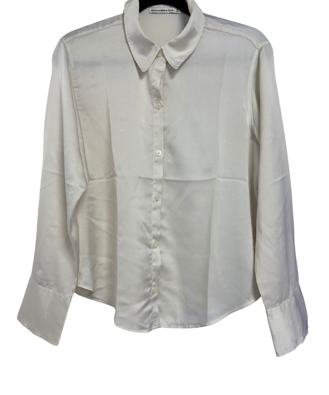 Abercrombie & Fitch Off-white Lustrous Satin Button-Down Blouse