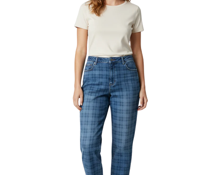 American Eagle Blue Plaid Relaxed Stretch Jeans