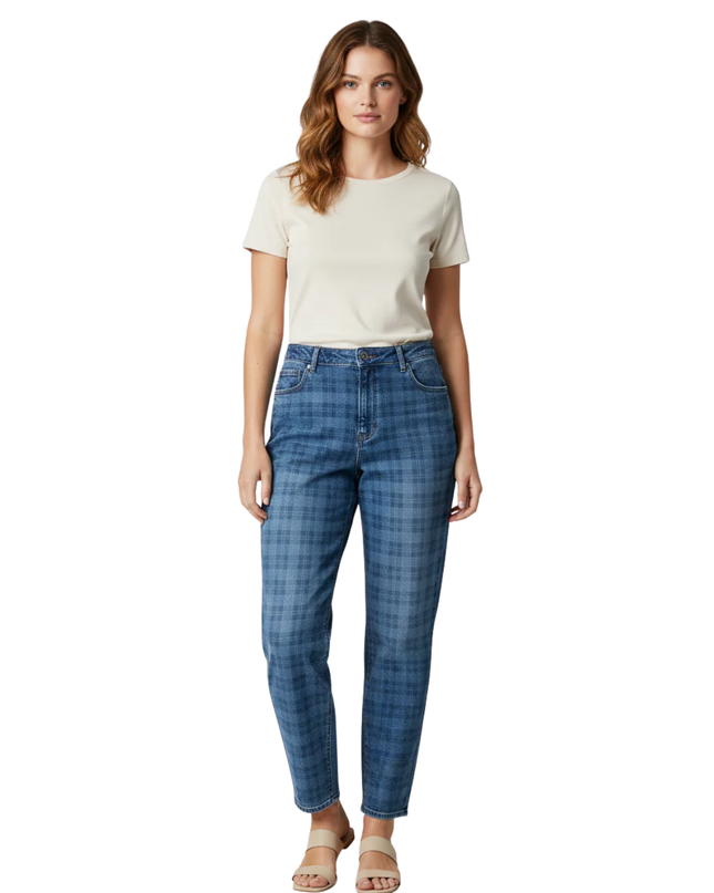 American Eagle Blue Plaid Relaxed Stretch Jeans