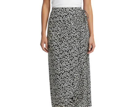 Bershka Black and White Floral Ruched Midi Skirt
