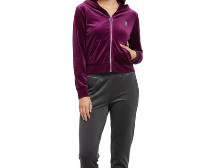 Juicy Couture Purple Velvet Cropped Zip-Up Hoodie