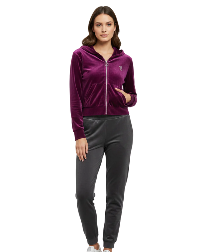Juicy Couture Purple Velvet Cropped Zip-Up Hoodie