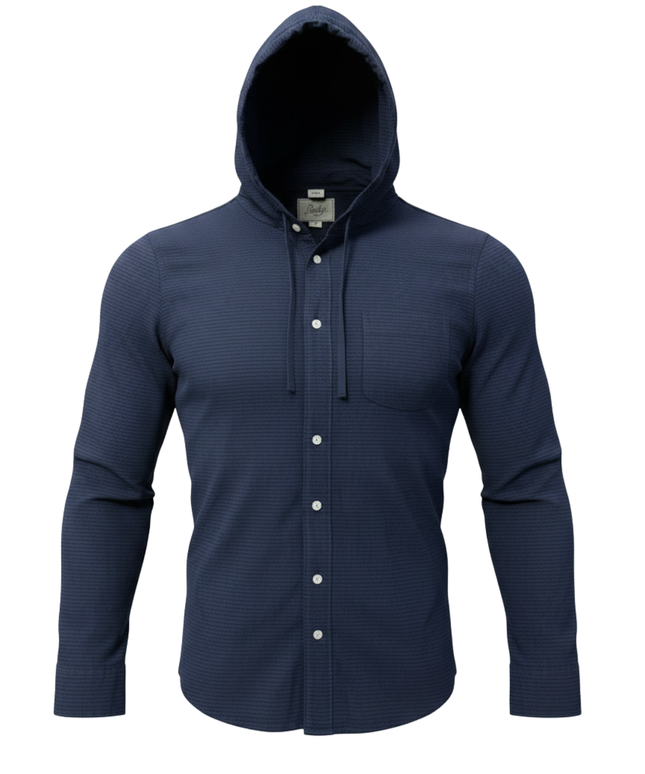 Bixby Nomad Navy Blue Hooded Button-Down Shirt