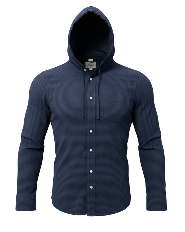 Bixby Nomad Navy Blue Hooded Button-Down Shirt