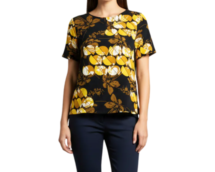 M&S COLLECTION Navy Blue and Yellow Abstract Print Top