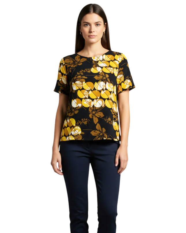 M&S COLLECTION Navy Blue and Yellow Abstract Print Top