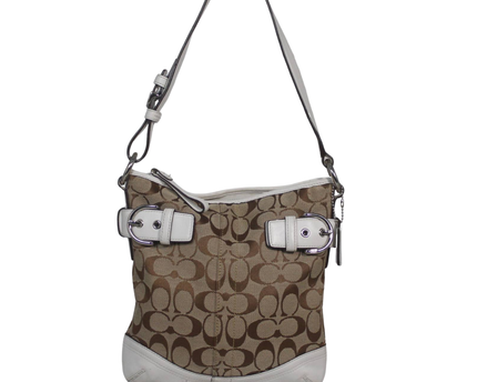 Coach Brown/White Signature Logo Hobo Shoulder Bag