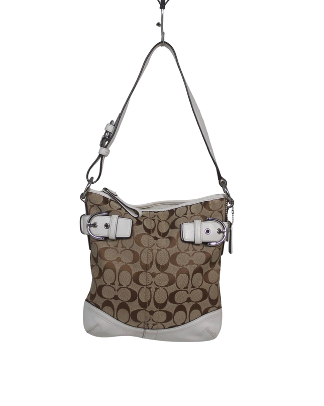 Coach Brown/White Signature Logo Hobo Shoulder Bag