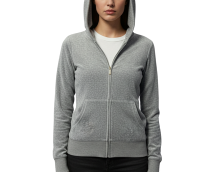 Juicy Couture Grey Velour Zip-Up Hoodie with Graphic Back