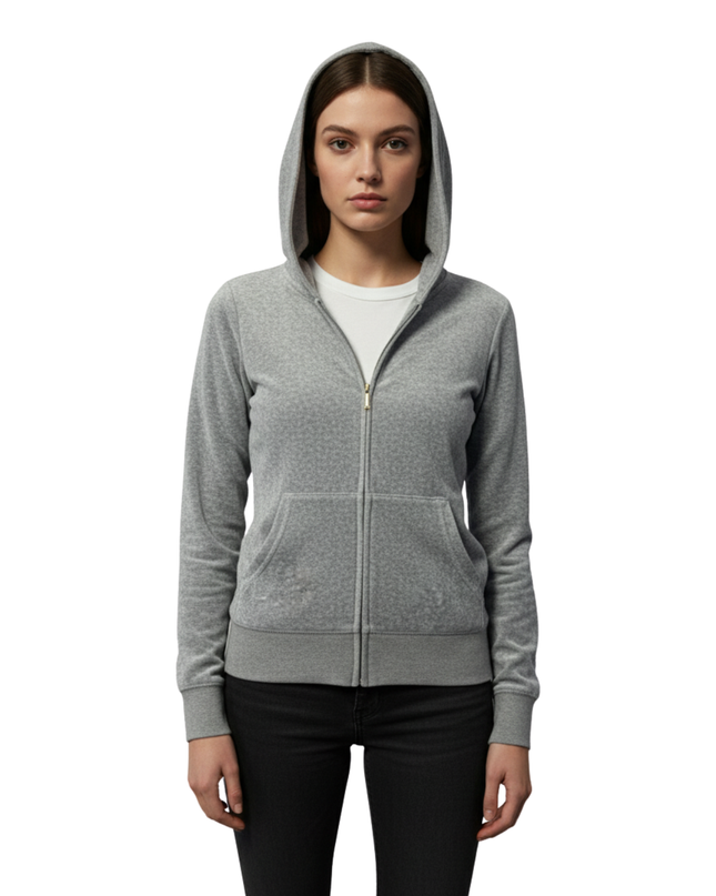 Juicy Couture Grey Velour Zip-Up Hoodie with Graphic Back