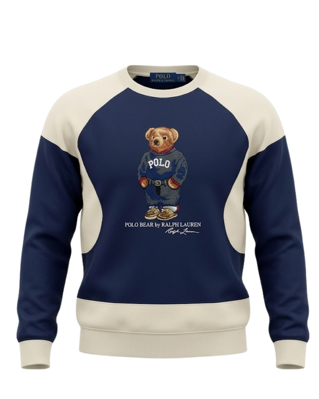 Reworked Polo Ralph Lauren Polo Bear Navy Blue/Beige Sweatshirt