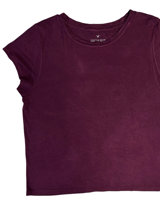 American Eagle Outfitters Burgundy Soft & Sexy Crew Neck T-Shirt
