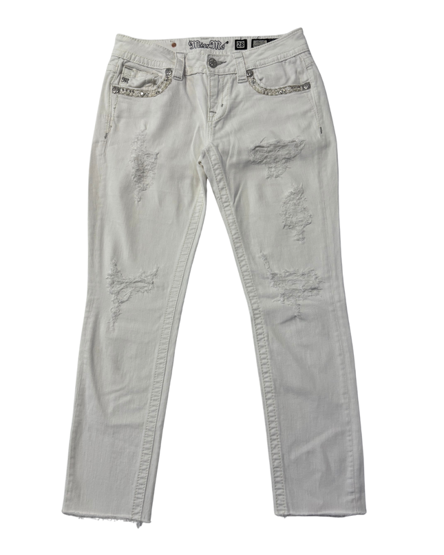 Miss Me White Distressed Embellished Skinny Jeans