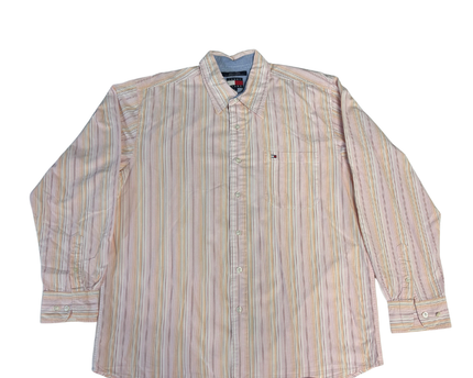 Tommy Jeans Pink Multi-Stripe Button-Down Cotton Shirt