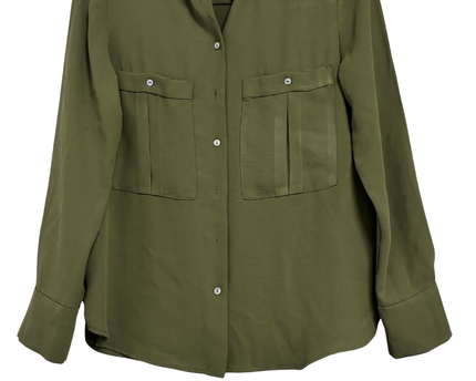 Mango Olive Green Long Sleeve Utility Blouse
